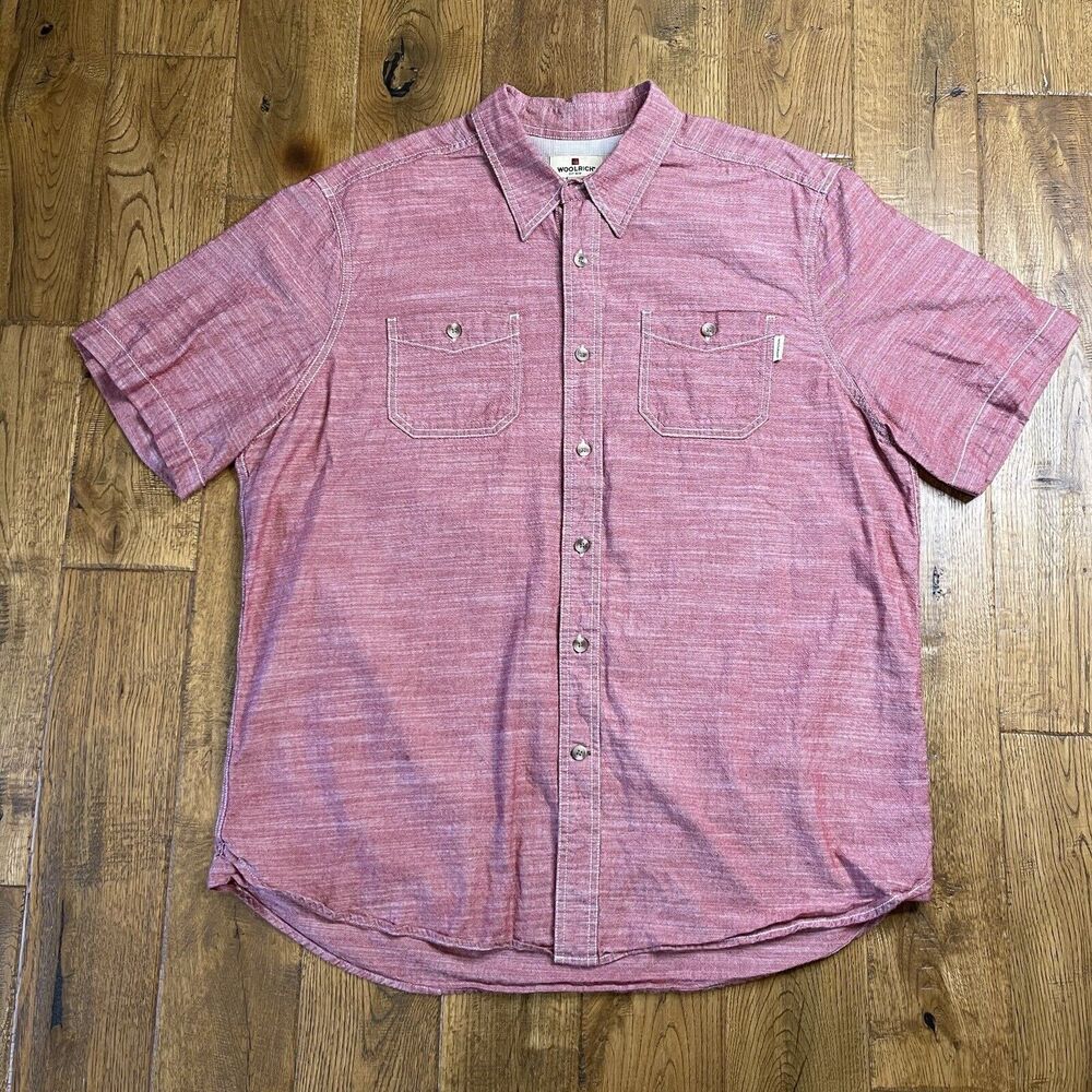 WOOLRICH BUTTON DOWN SHIRT SHORT SLEEVE TWO POCKETS HEATHER RED MEN XL
